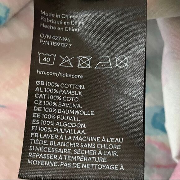 H&M PUFF-SLEEVED TIE-DETAIL FLORAL DRESS White Pink Green Blue Small - Picture 9 of 13